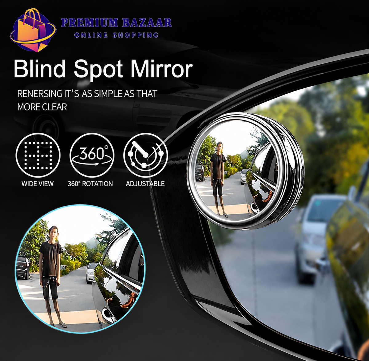 2 PCs rotatable Car Round Mirror Original Glass Rear view Blind spot Side Mirror rotatable lens