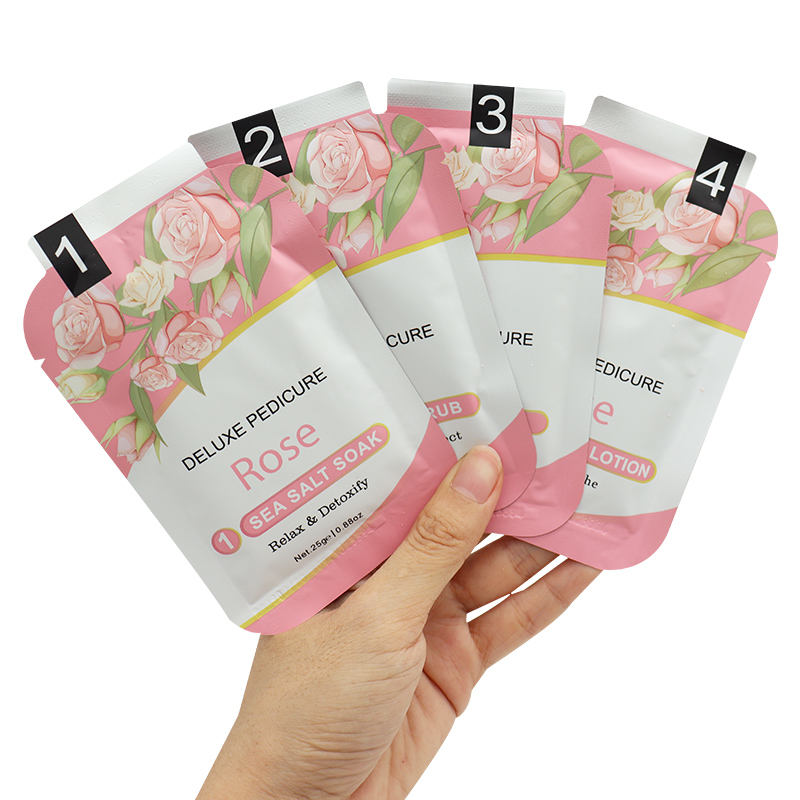 Skin Care Products Private Label Rose Bath Soak Salt Foot Peel Moisturizer Lotion Deluxe Disposable Pedicure Kit in a Box 4 in 1