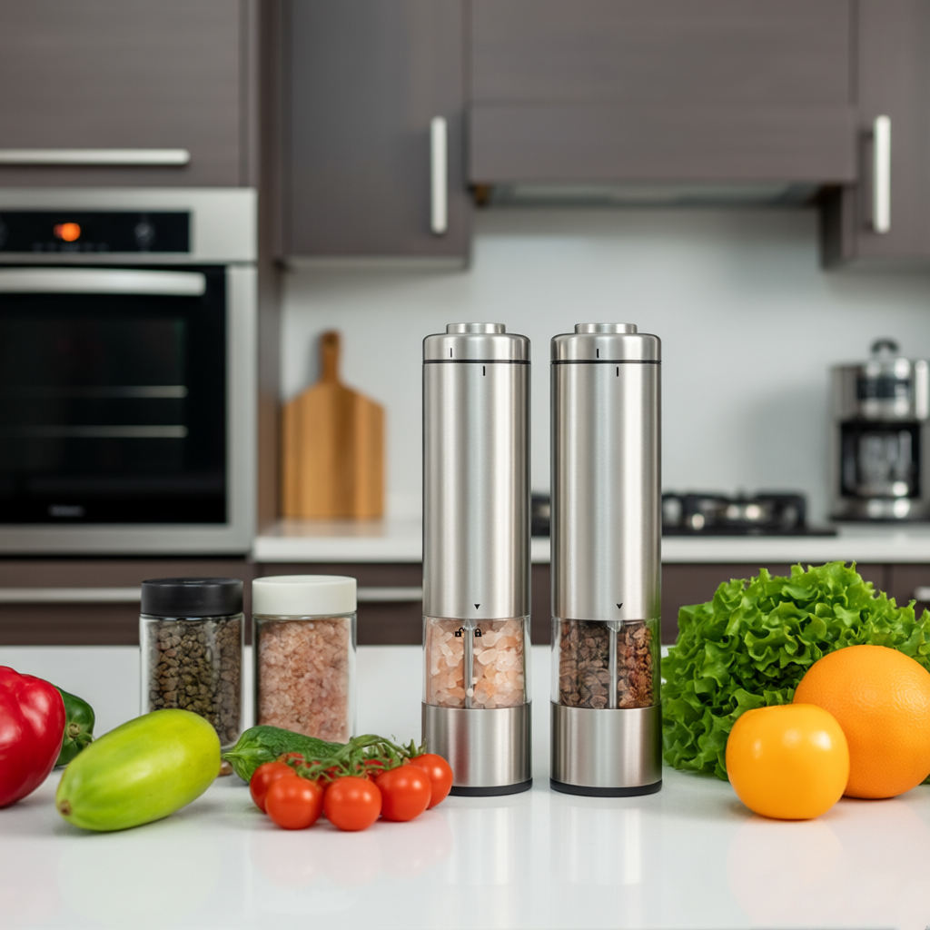Kitchen and Dining Room Battery-powered Stainless Steel Electric Pepper Grinder with Adjustable Grinding Fineness Knob